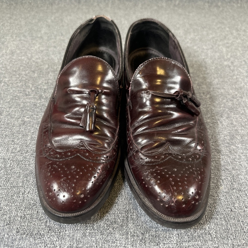 Vintage Vibram Tassel Loafers Mens 10 Burgundy Leather Wingtip Tradition Sole‎